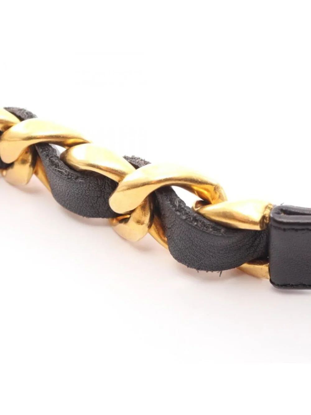 Chanel Belt Logo Chain Gold Leather Necklace